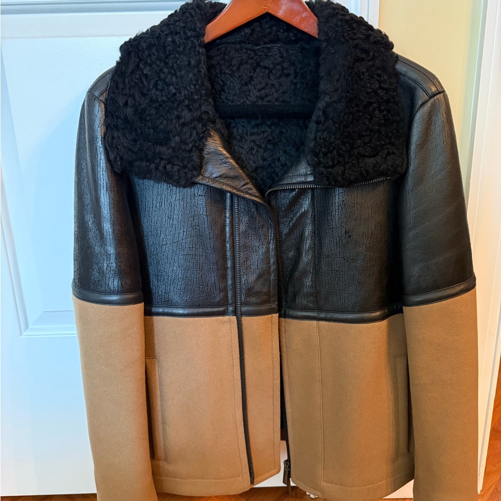 Fendi Black and Tan Shearling Bomber Jacket